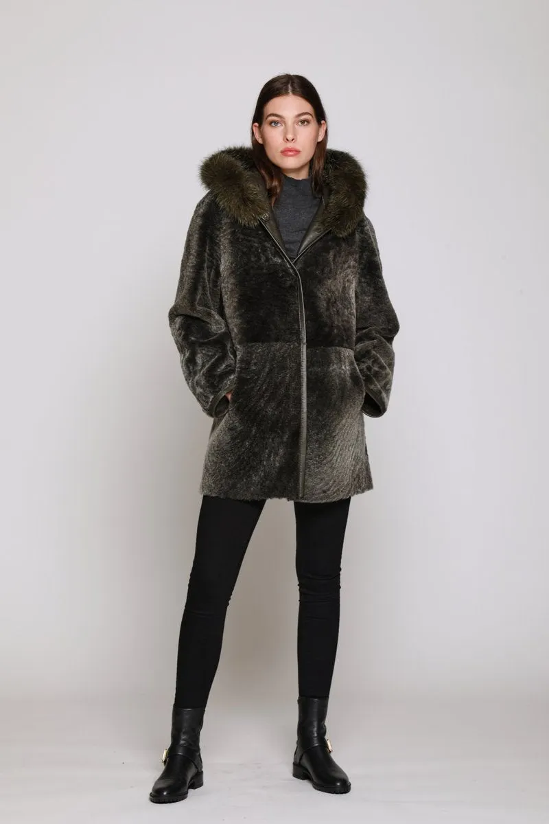 #151HDTFX Hooded Fox-Trimmed Shearling Reversible