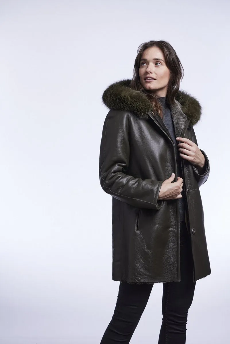 #151HDTFX Hooded Fox-Trimmed Shearling Reversible