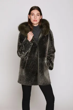 #151HDTFX Hooded Fox-Trimmed Shearling Reversible