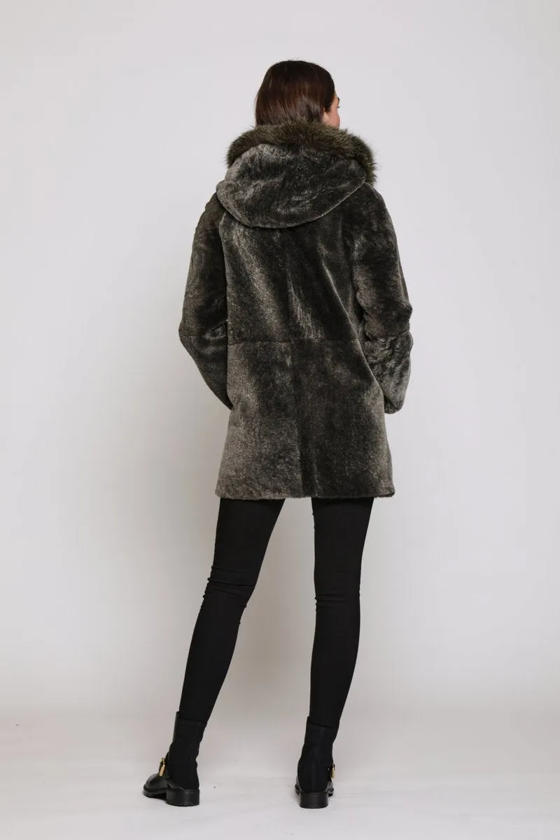 #151HDTFX Hooded Fox-Trimmed Shearling Reversible