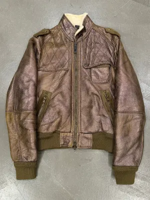 2000s Roberto Cavalli bronze metallic shearling bomber jacket