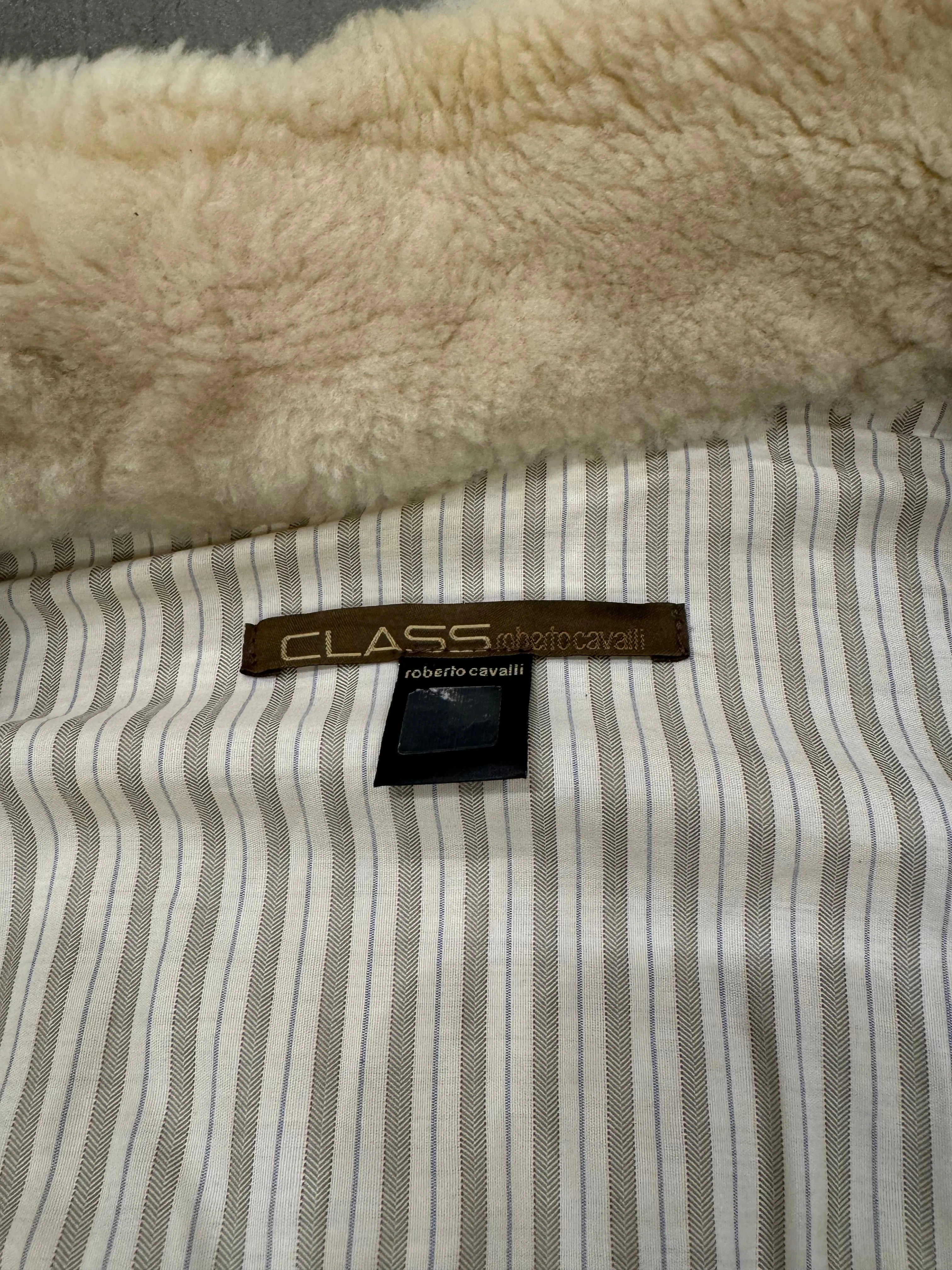 2000s Roberto Cavalli bronze metallic shearling bomber jacket