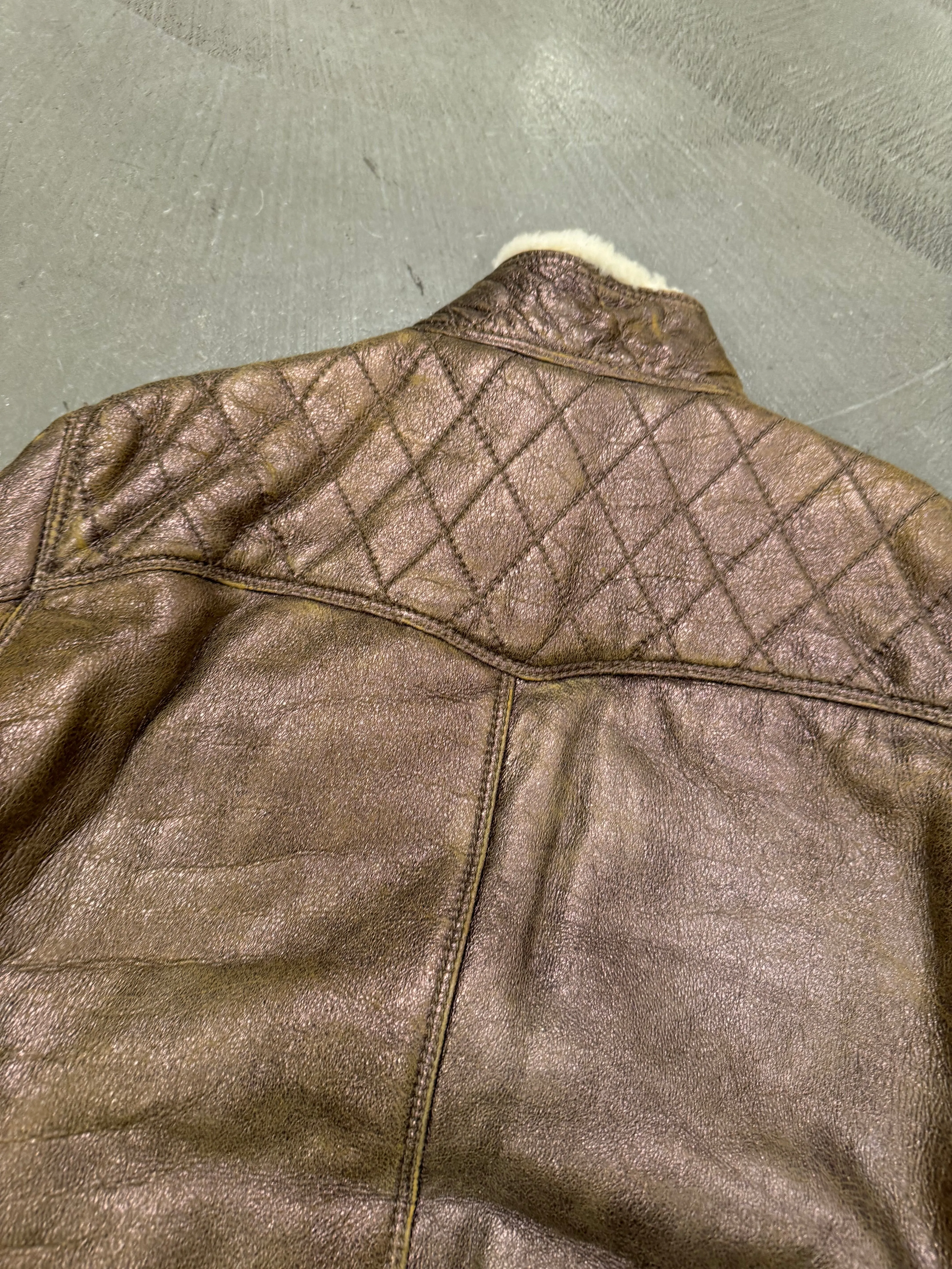 2000s Roberto Cavalli bronze metallic shearling bomber jacket