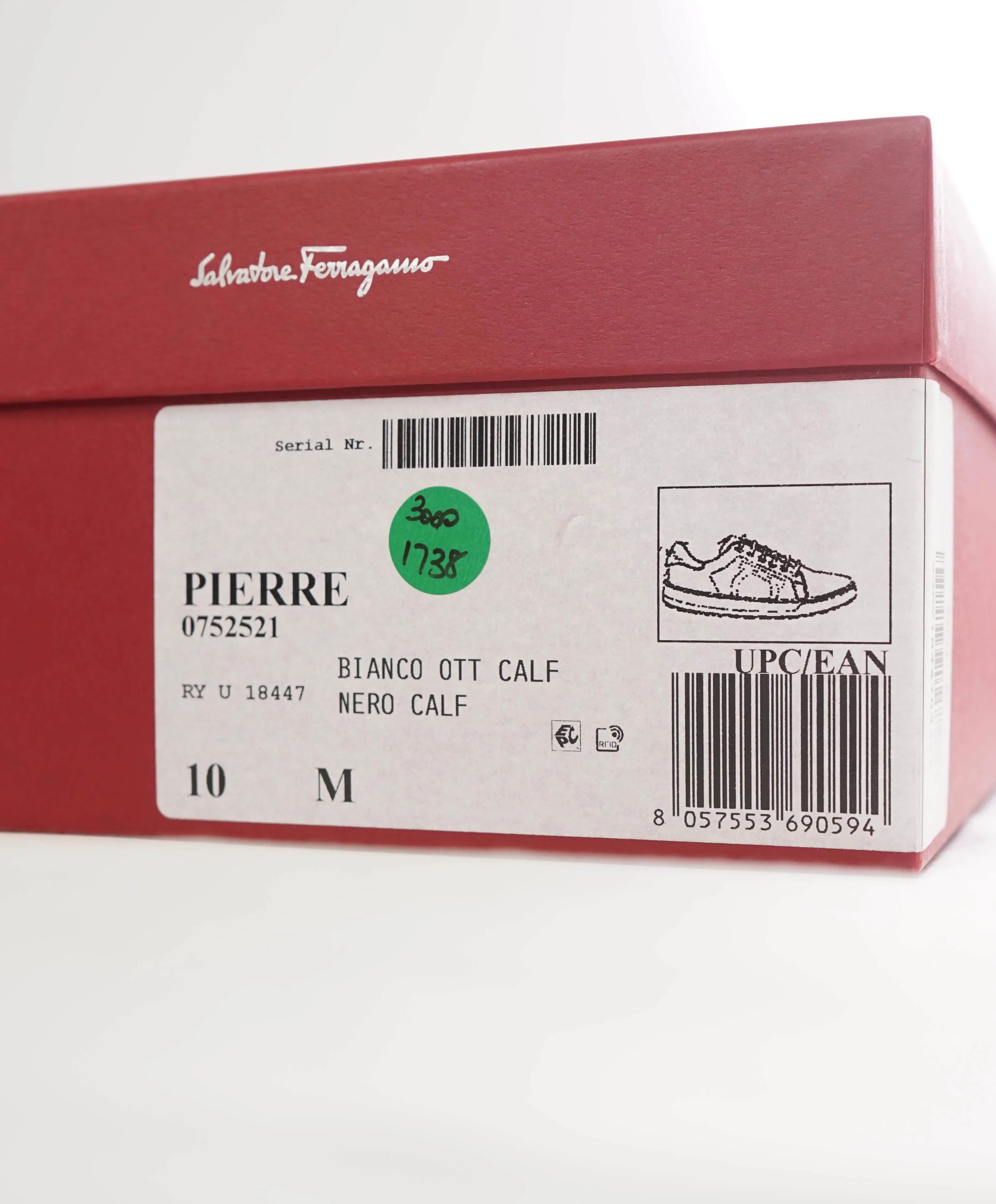 $695 SALVATORE FERRAGAMO - *PIERRE* White/Black Gancini Sneaker - 10 M US