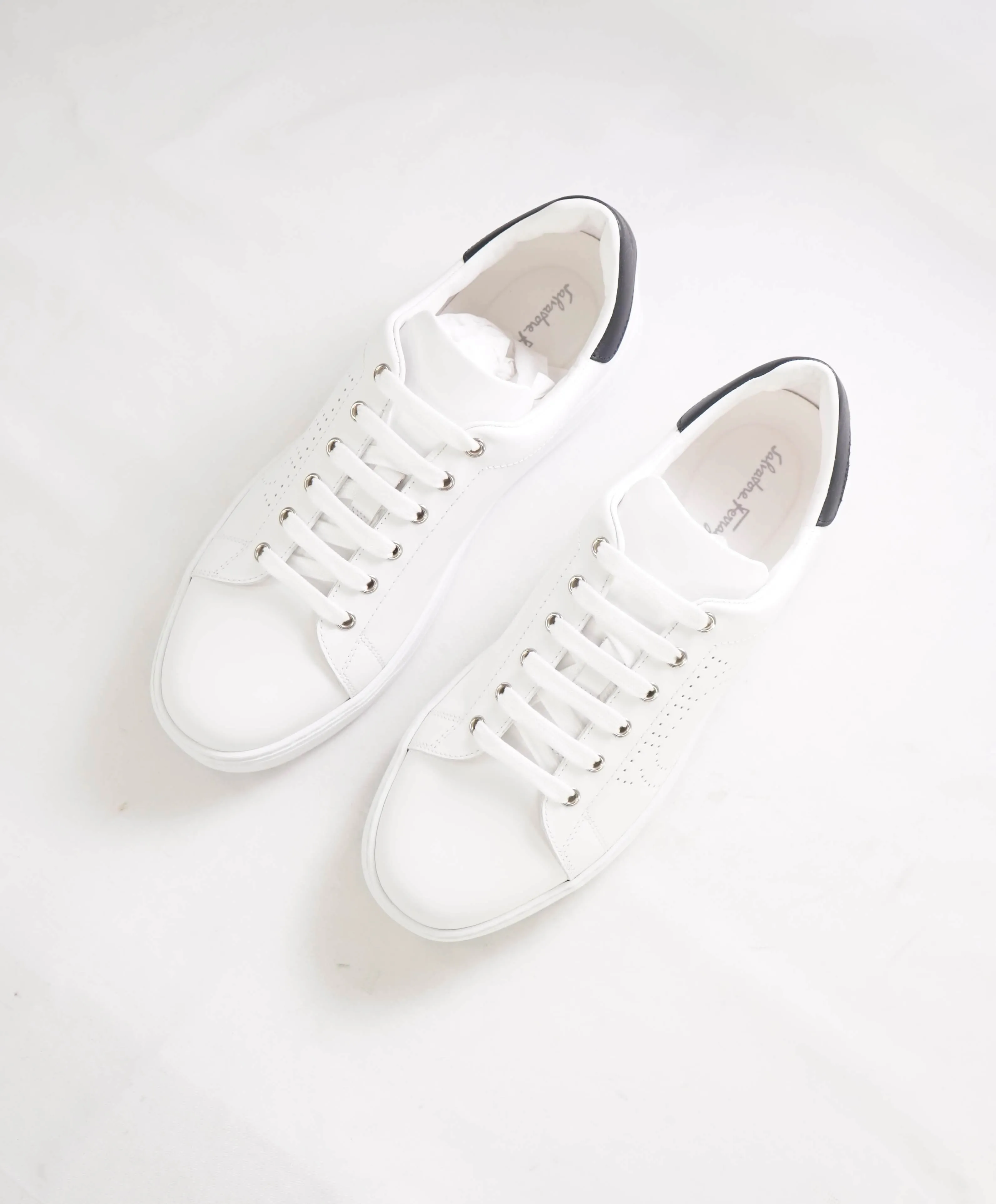 $695 SALVATORE FERRAGAMO - *PIERRE* White/Black Gancini Sneaker - 10.5 M US