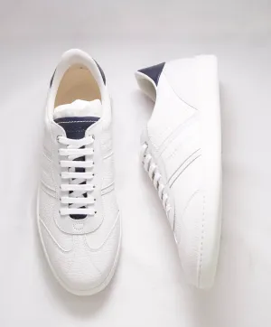$750 SALVATORE FERRAGAMO - *ACHILLE 1* White/Navy Gancini Sneaker - 10 M US