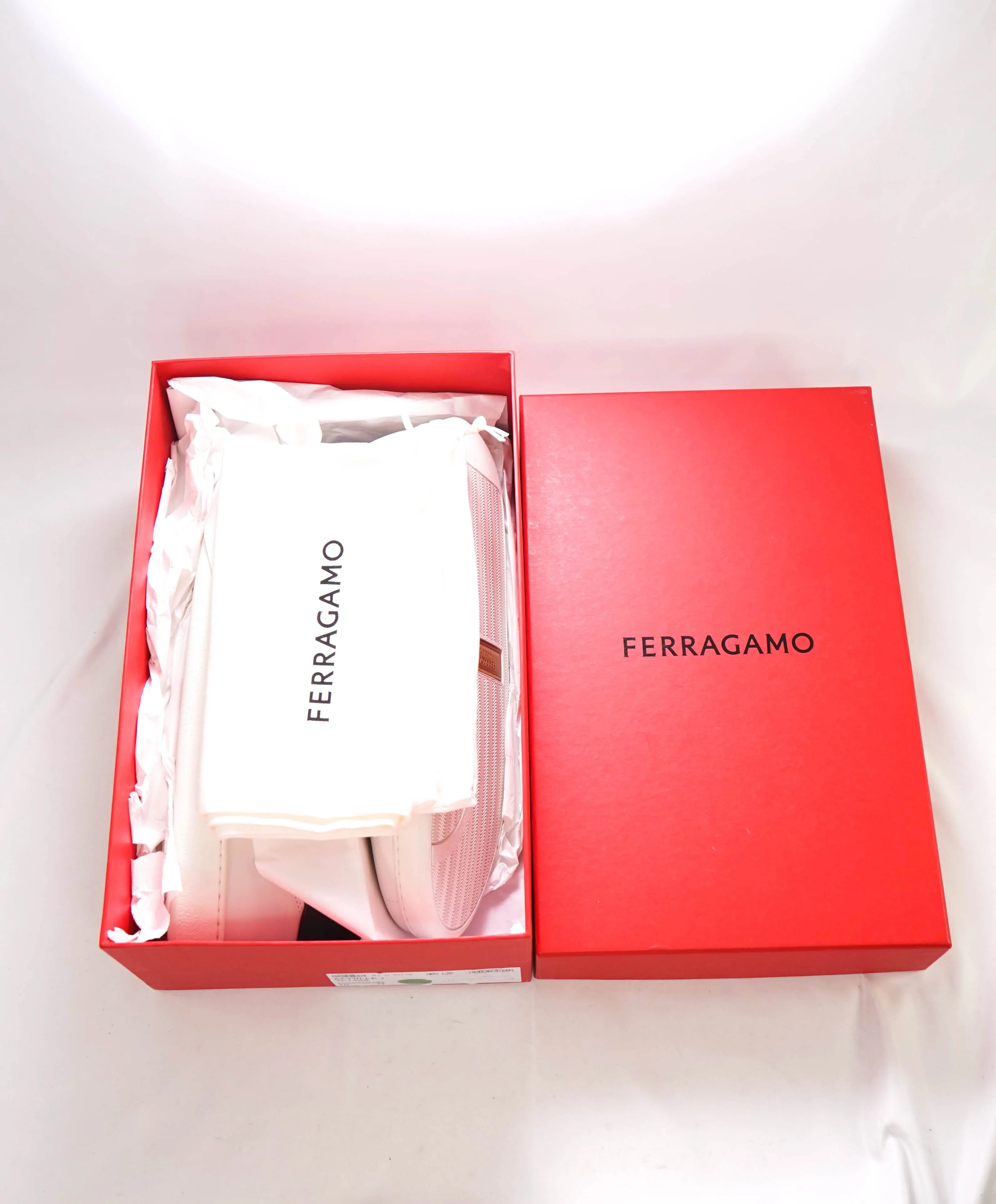 $750 SALVATORE FERRAGAMO - *ACHILLE 1* White/Navy Gancini Sneaker - 10 M US
