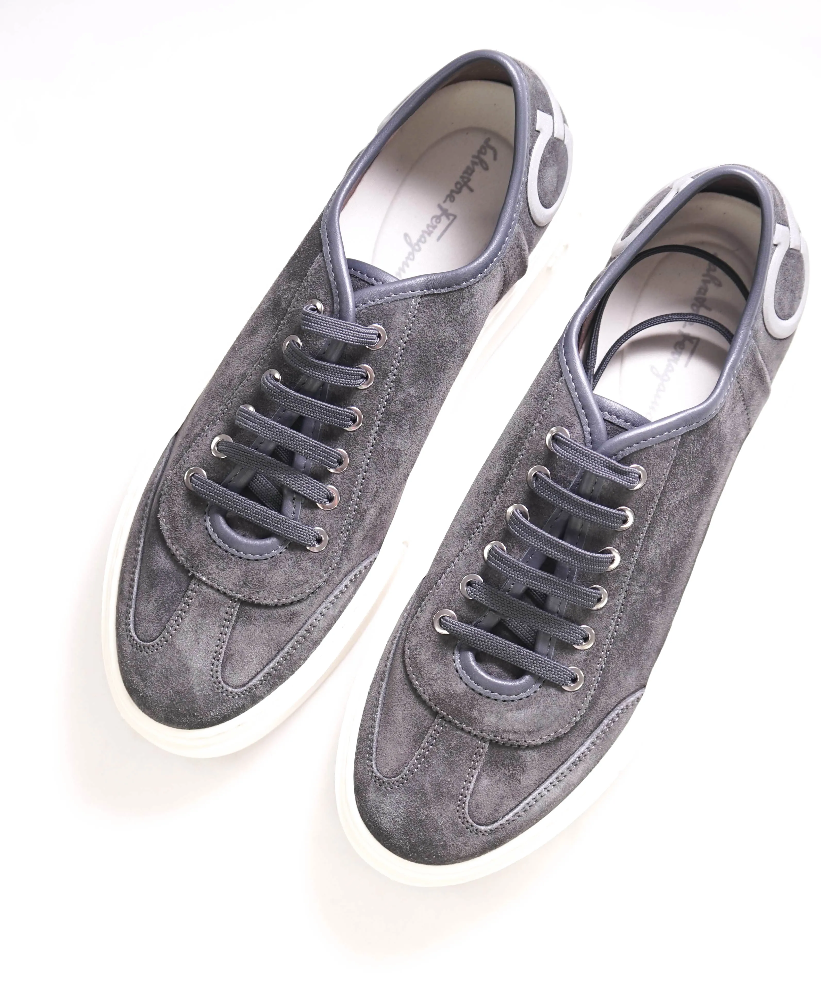 $750 SALVATORE FERRAGAMO - Gray Gancini Logo Sneaker - 8M US
