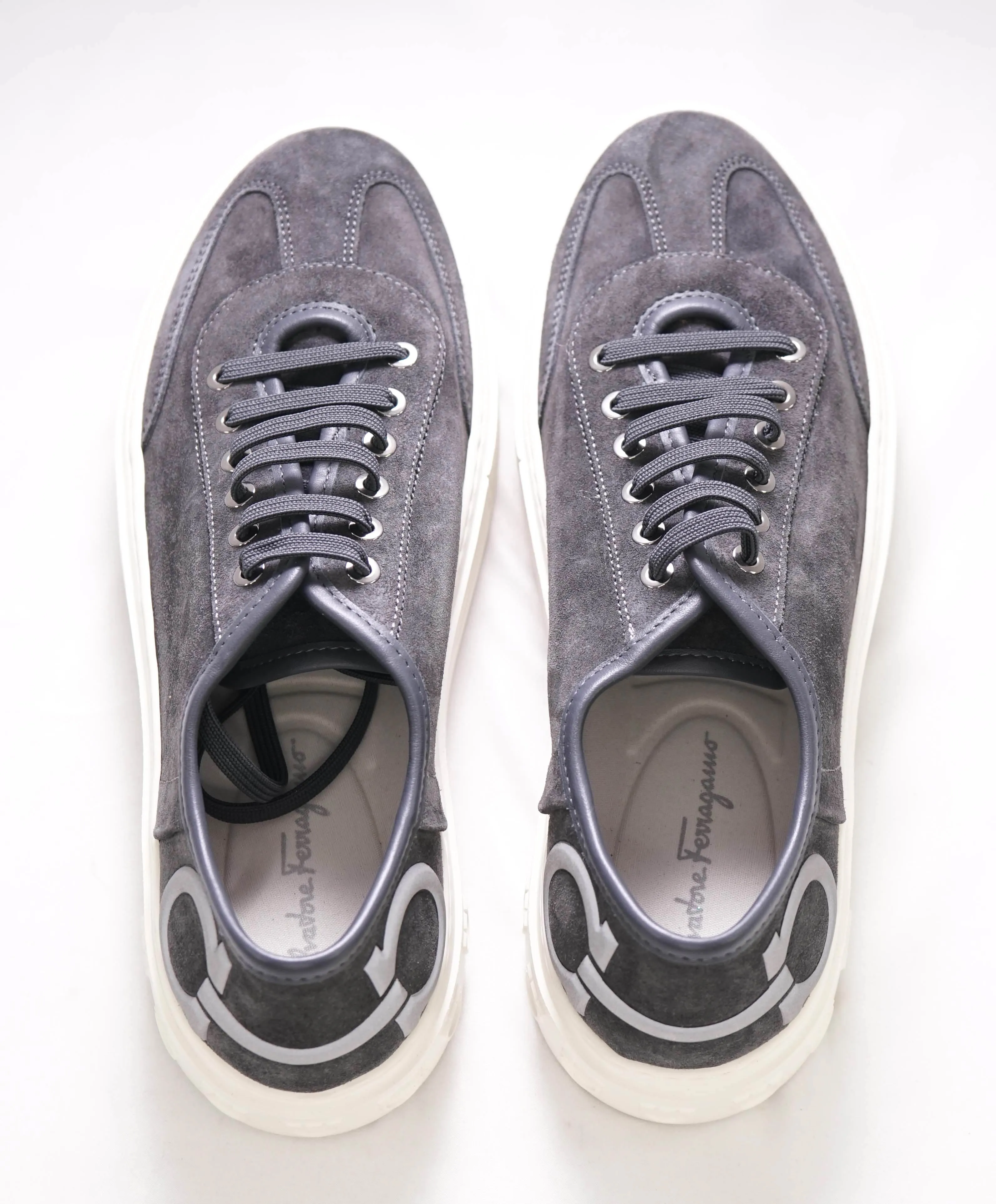 $750 SALVATORE FERRAGAMO - Gray Gancini Logo Sneaker - 8M US