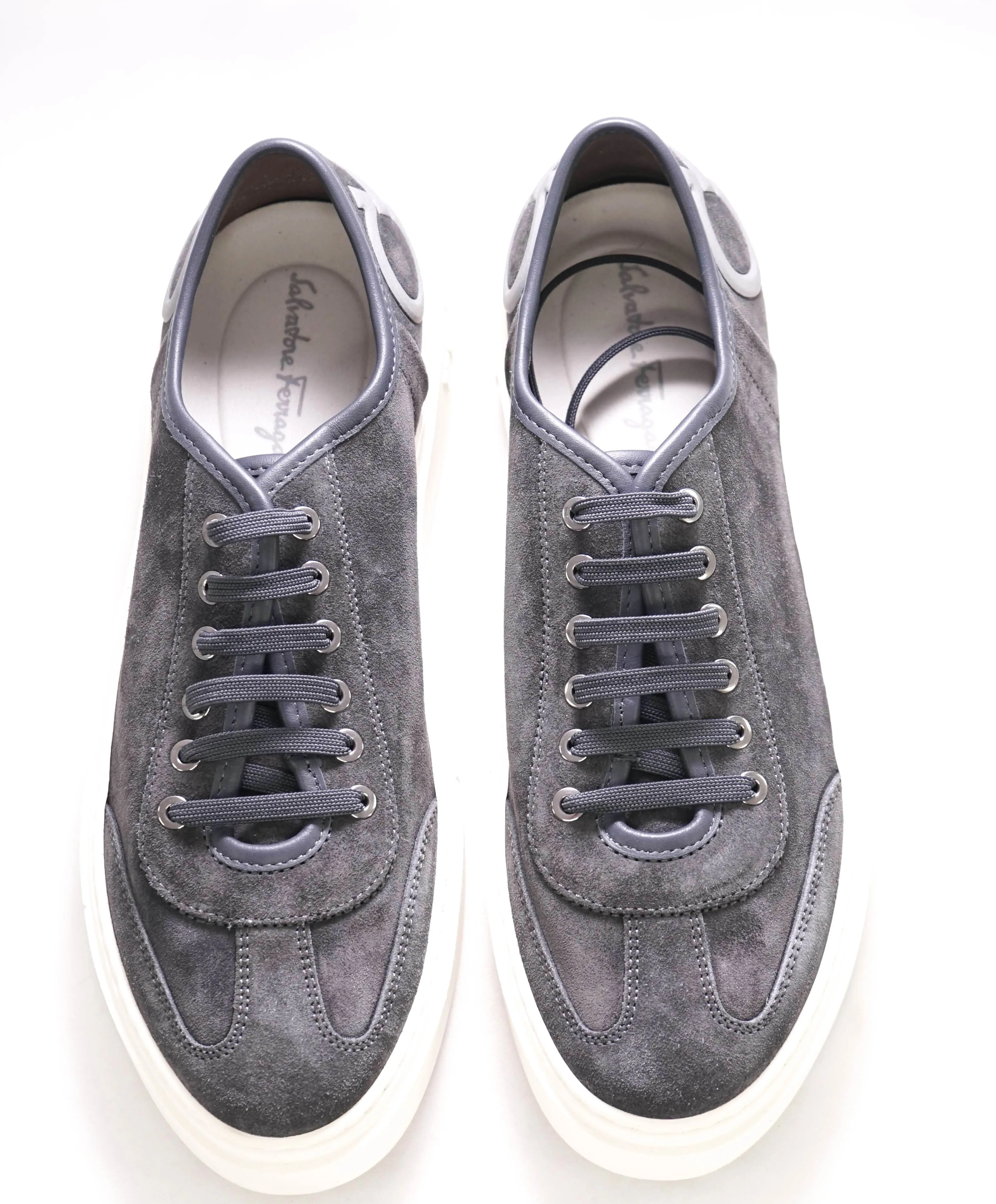 $750 SALVATORE FERRAGAMO - Gray Gancini Logo Sneaker - 8M US
