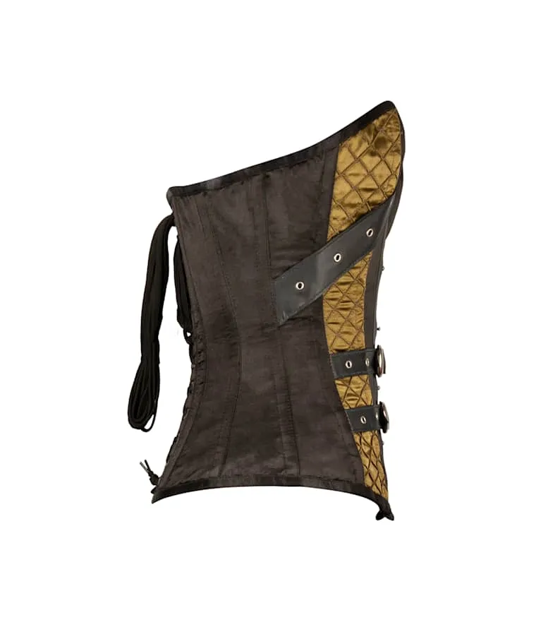Adibayor Black & Gold Satin Corset With Adjustable Strap