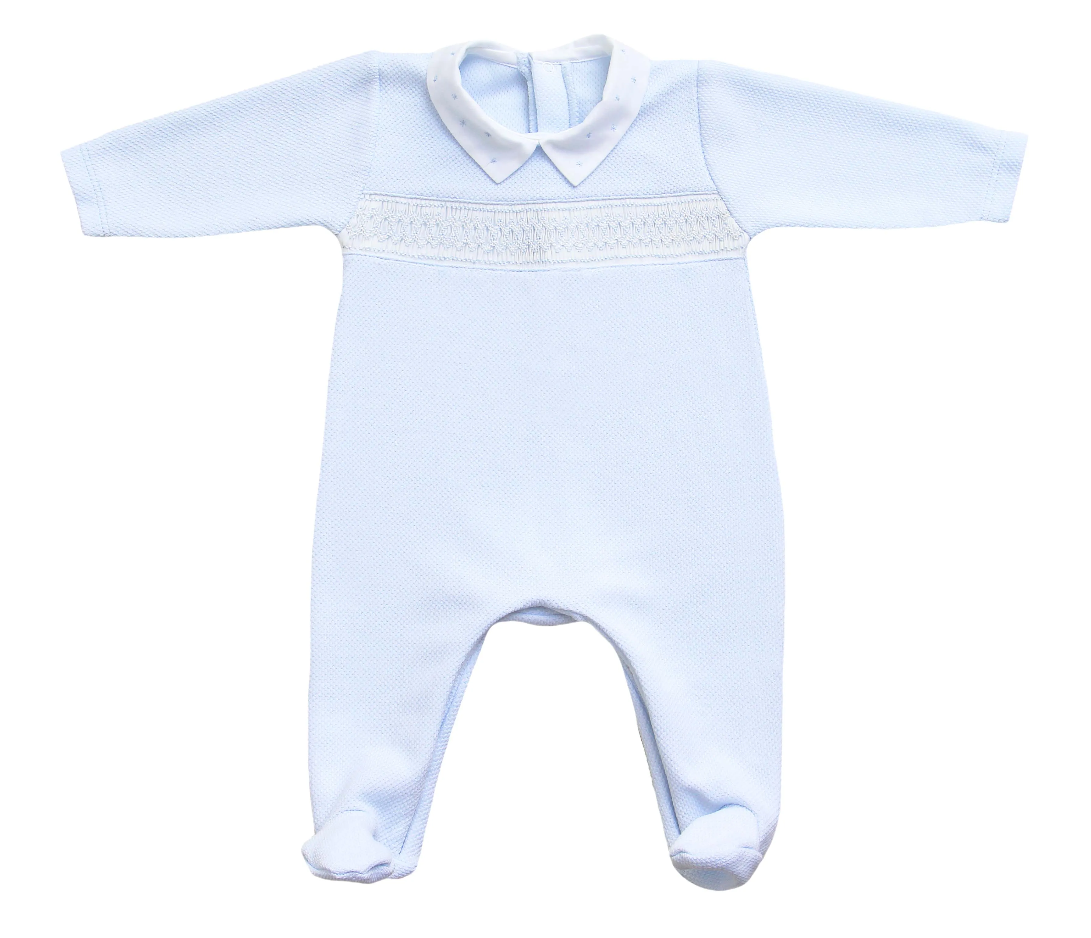 Adriana Mae Gabrielle Smocked Trim Sleepsuit and Bonnet Blue