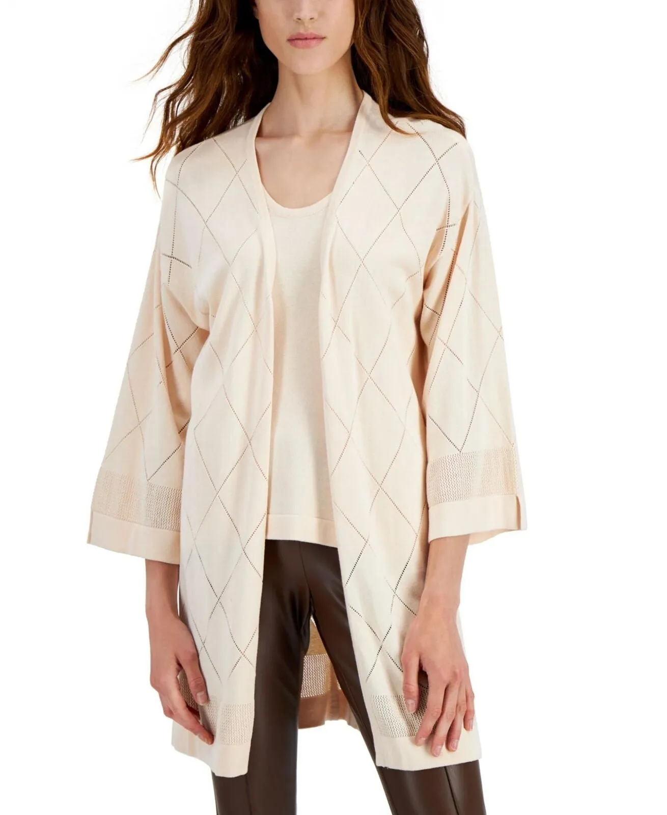 Ak Anne Klein Womens Stitch-Detail Kimono Cardigan 10831944