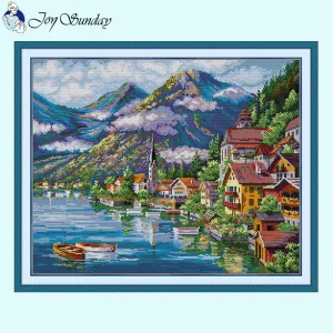 Alpine Village Scenic Pattern Cross Stitching