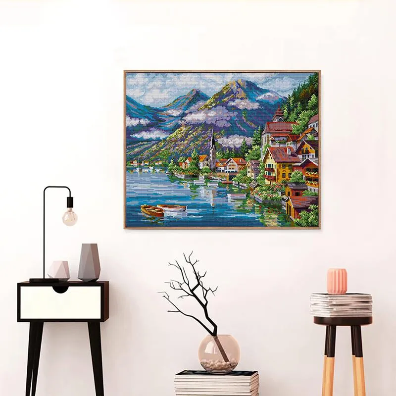 Alpine Village Scenic Pattern Cross Stitching