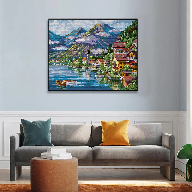 Alpine Village Scenic Pattern Cross Stitching