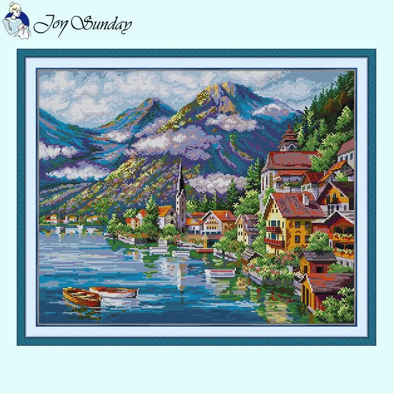 Alpine Village Scenic Pattern Cross Stitching