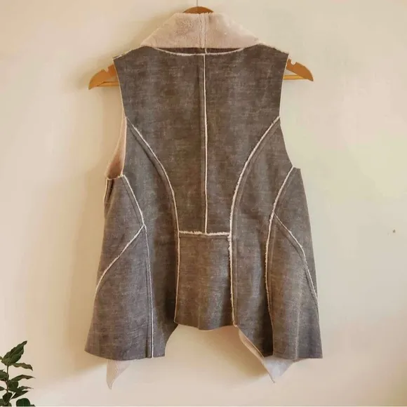Amadi Anthropologie Grey Shearling Draped Kady Sherpa Vest Size Small