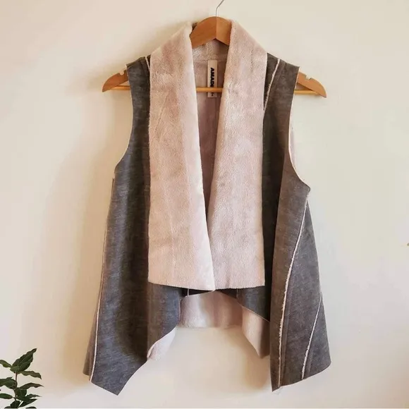 Amadi Anthropologie Grey Shearling Draped Kady Sherpa Vest Size Small