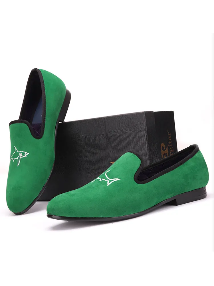 Autumn and winter new men's imported velvet embroidered British fashion party formal slip-on loafers