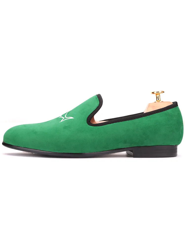 Autumn and winter new men's imported velvet embroidered British fashion party formal slip-on loafers