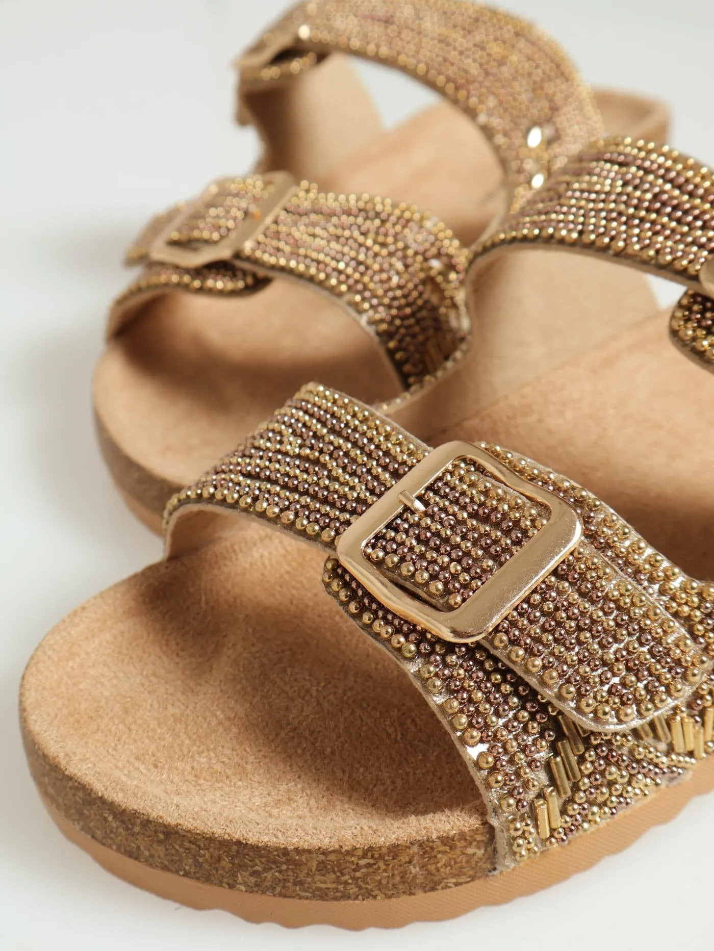 Beaded Birk Sandal - Gold