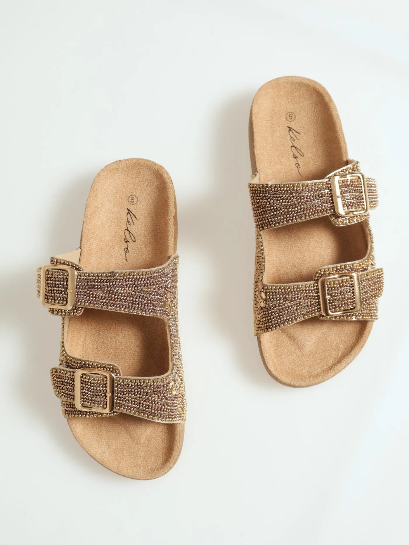 Beaded Birk Sandal - Gold