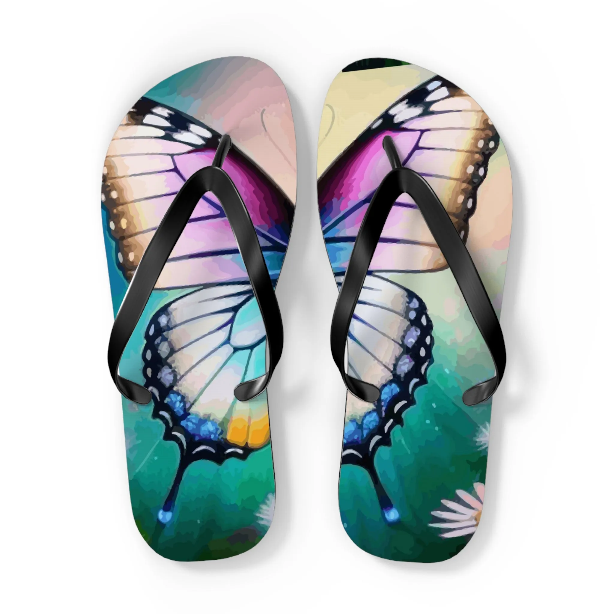 Beautiful Butterfly and Daisies Flip Flops for Women