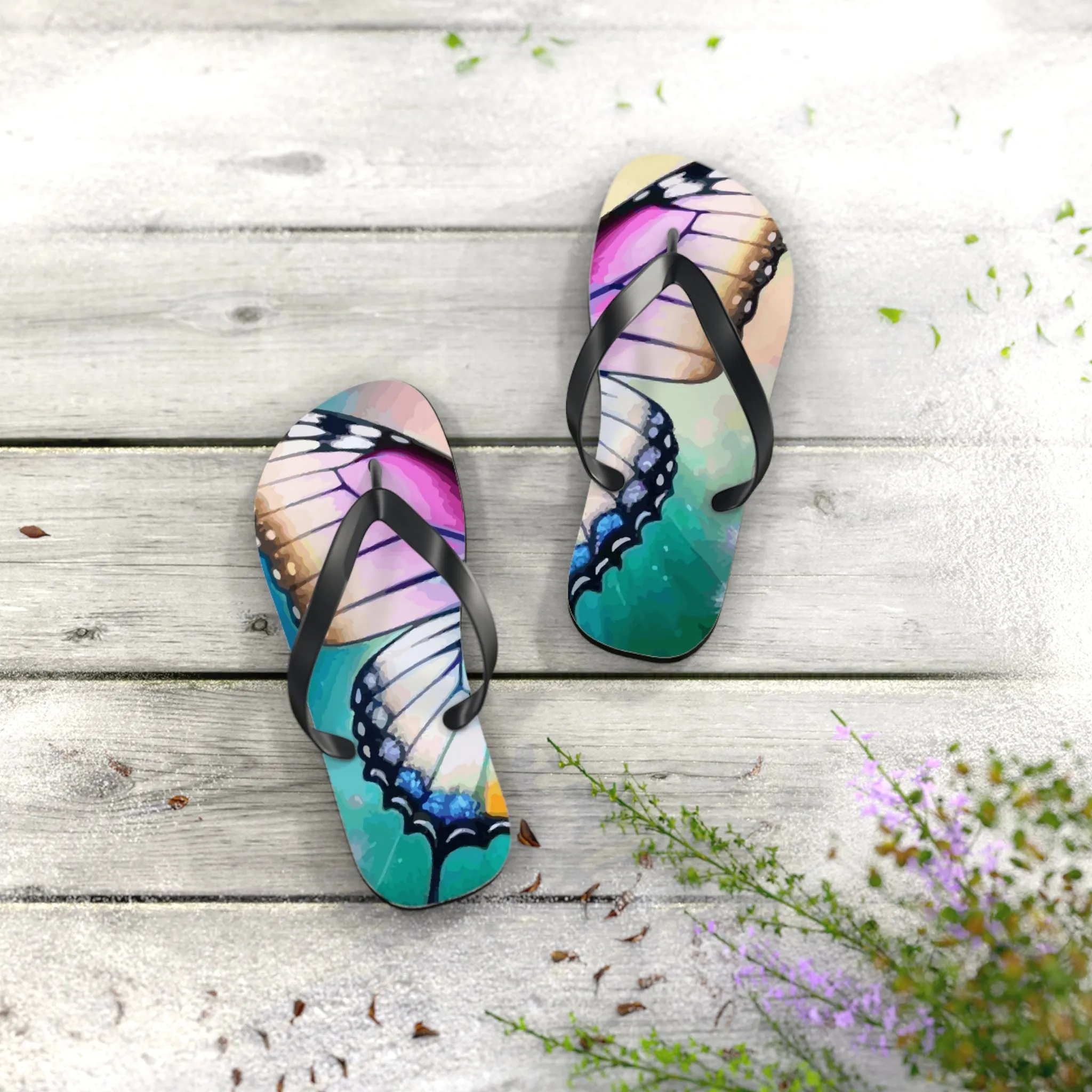 Beautiful Butterfly and Daisies Flip Flops for Women