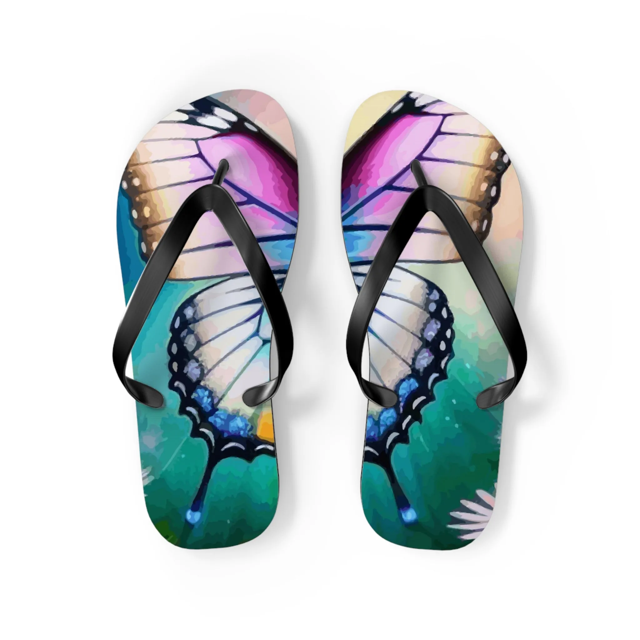 Beautiful Butterfly and Daisies Flip Flops for Women
