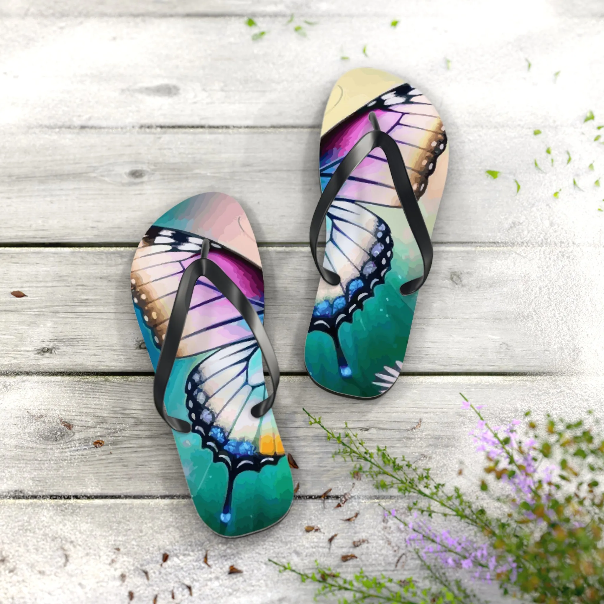 Beautiful Butterfly and Daisies Flip Flops for Women
