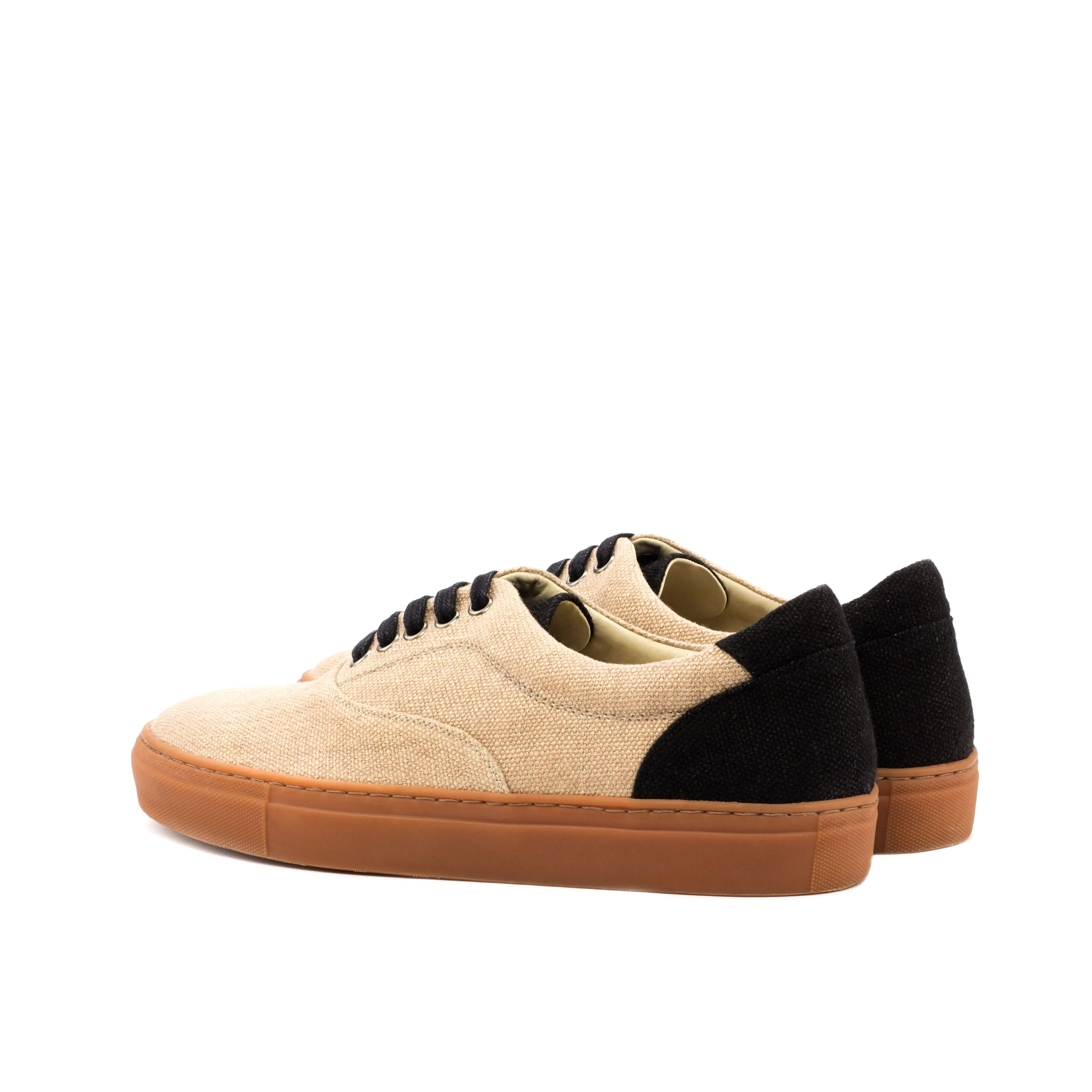Beige & Black Linen Top-Sider Trainers