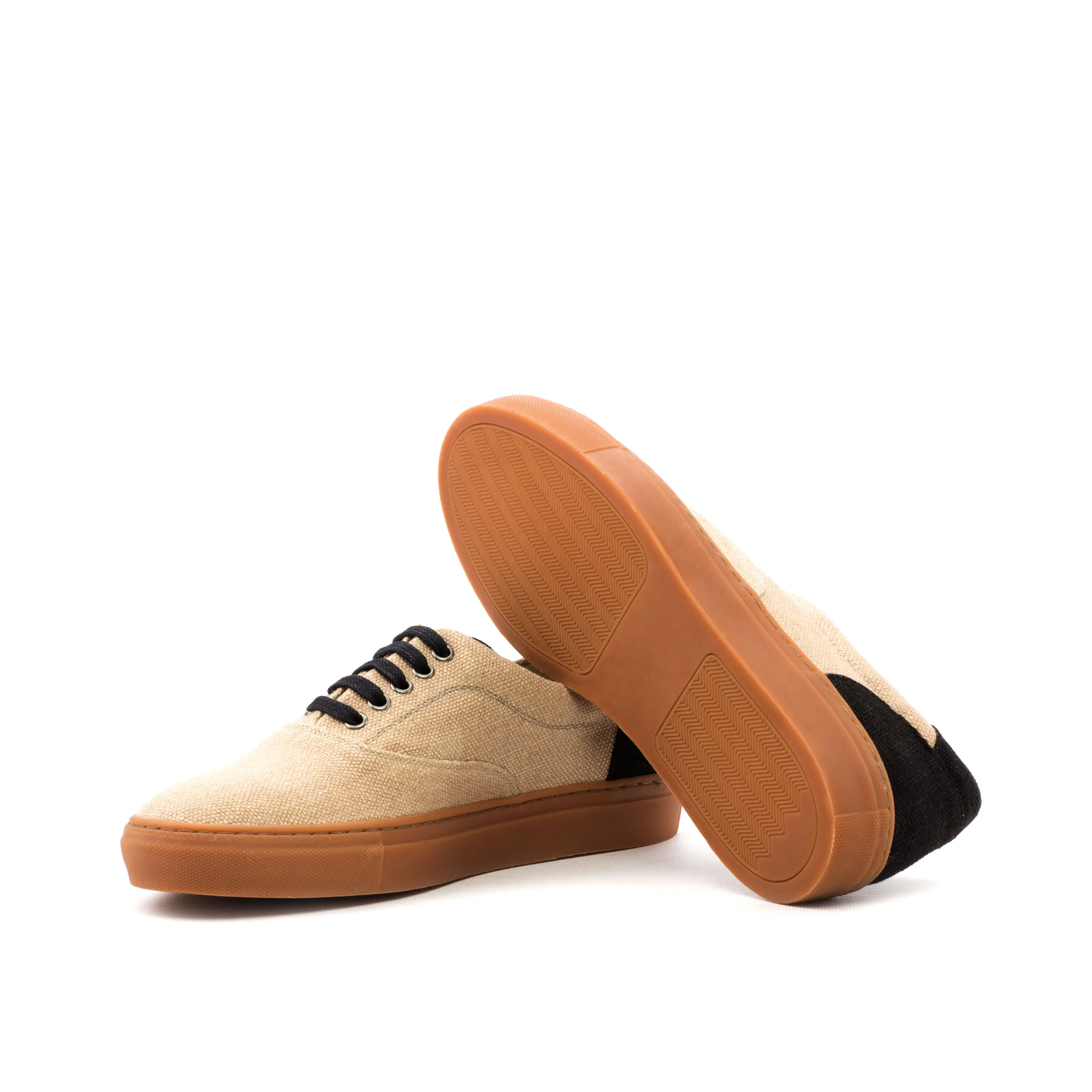 Beige & Black Linen Top-Sider Trainers