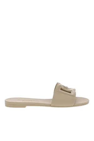 Beige Logo Rubber Beachwear Sliders