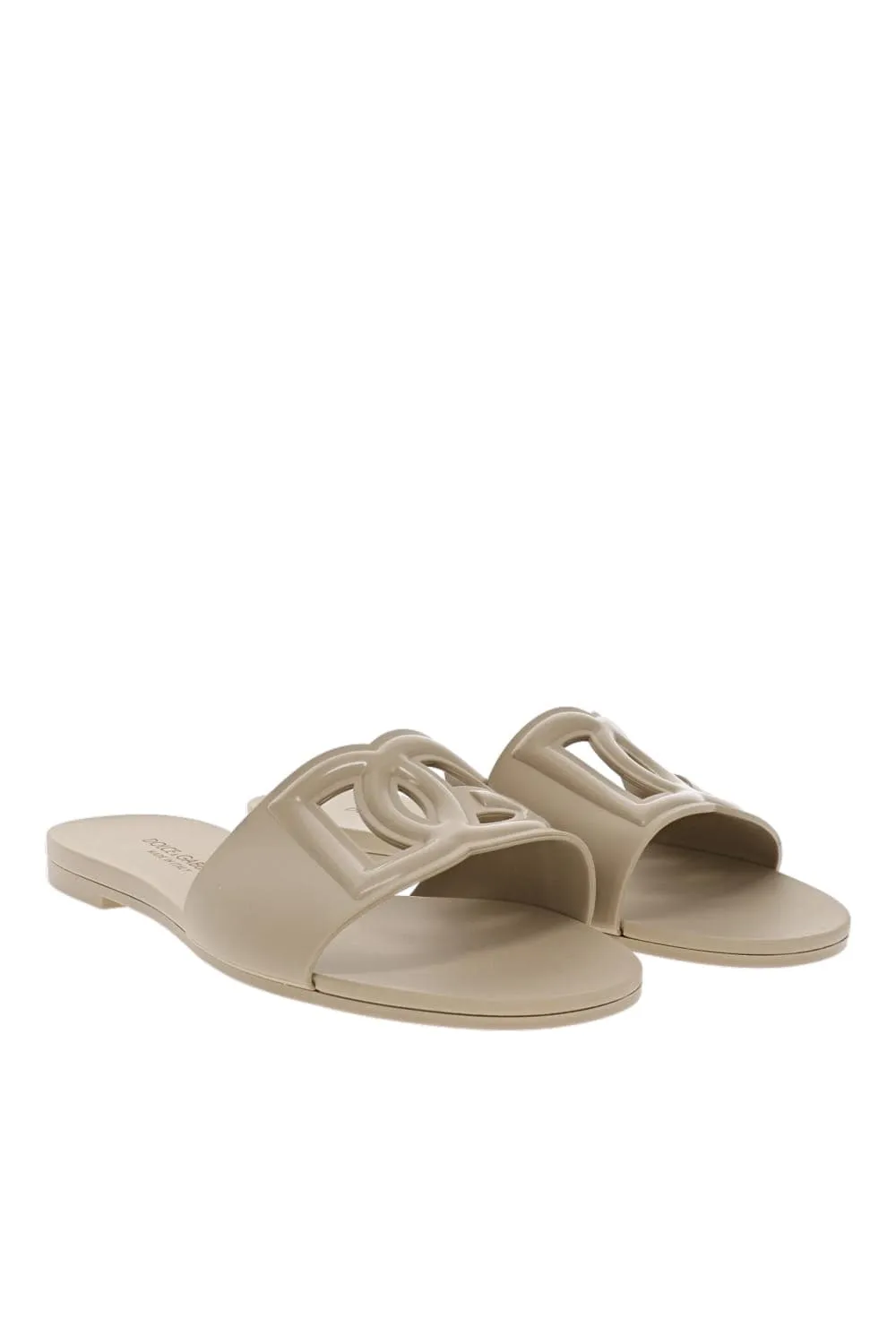 Beige Logo Rubber Beachwear Sliders