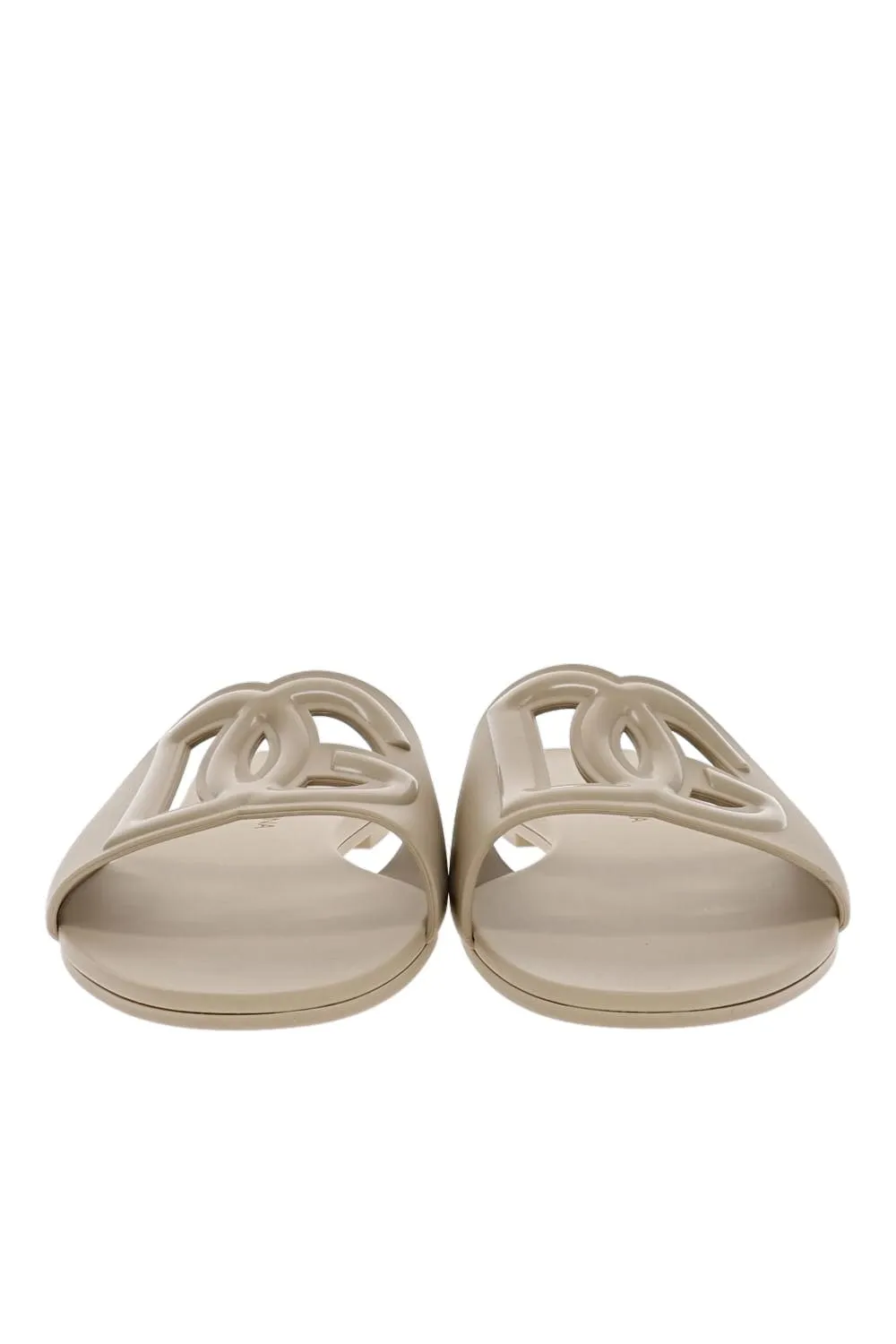 Beige Logo Rubber Beachwear Sliders