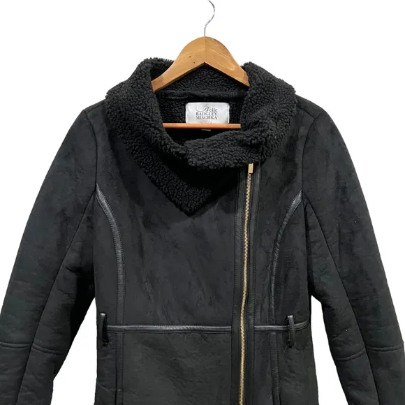 Belle Badgley Mischka Joanna Asymmetrical Faux Shearling Coat Jacket