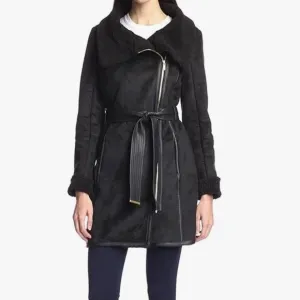 Belle Badgley Mischka Joanna Asymmetrical Faux Shearling Coat Jacket