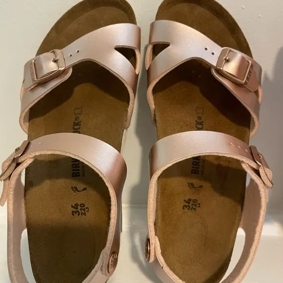 Birkenstock kids metallic effect leather sandals