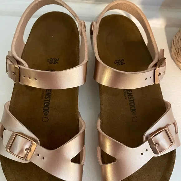 Birkenstock kids metallic effect leather sandals