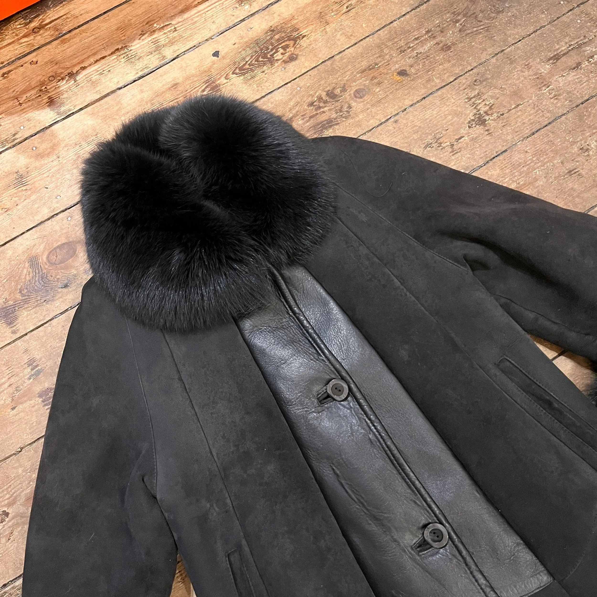 Black Fur Shearling Italian Coat