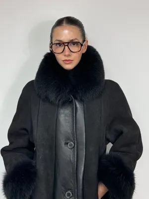 Black Fur Shearling Italian Coat