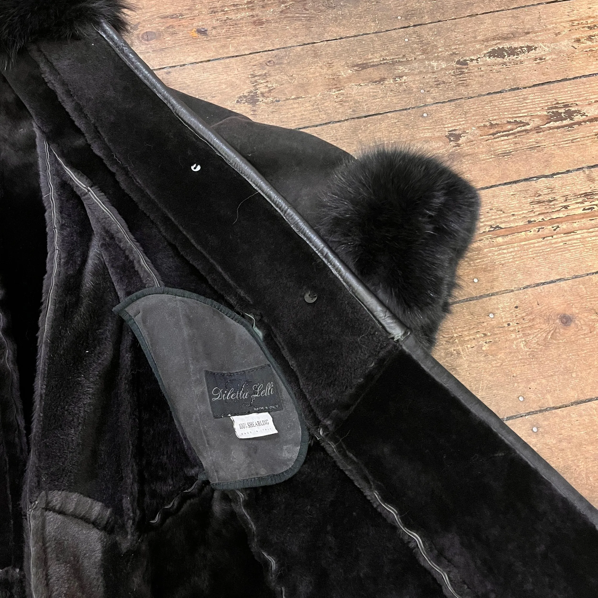Black Fur Shearling Italian Coat