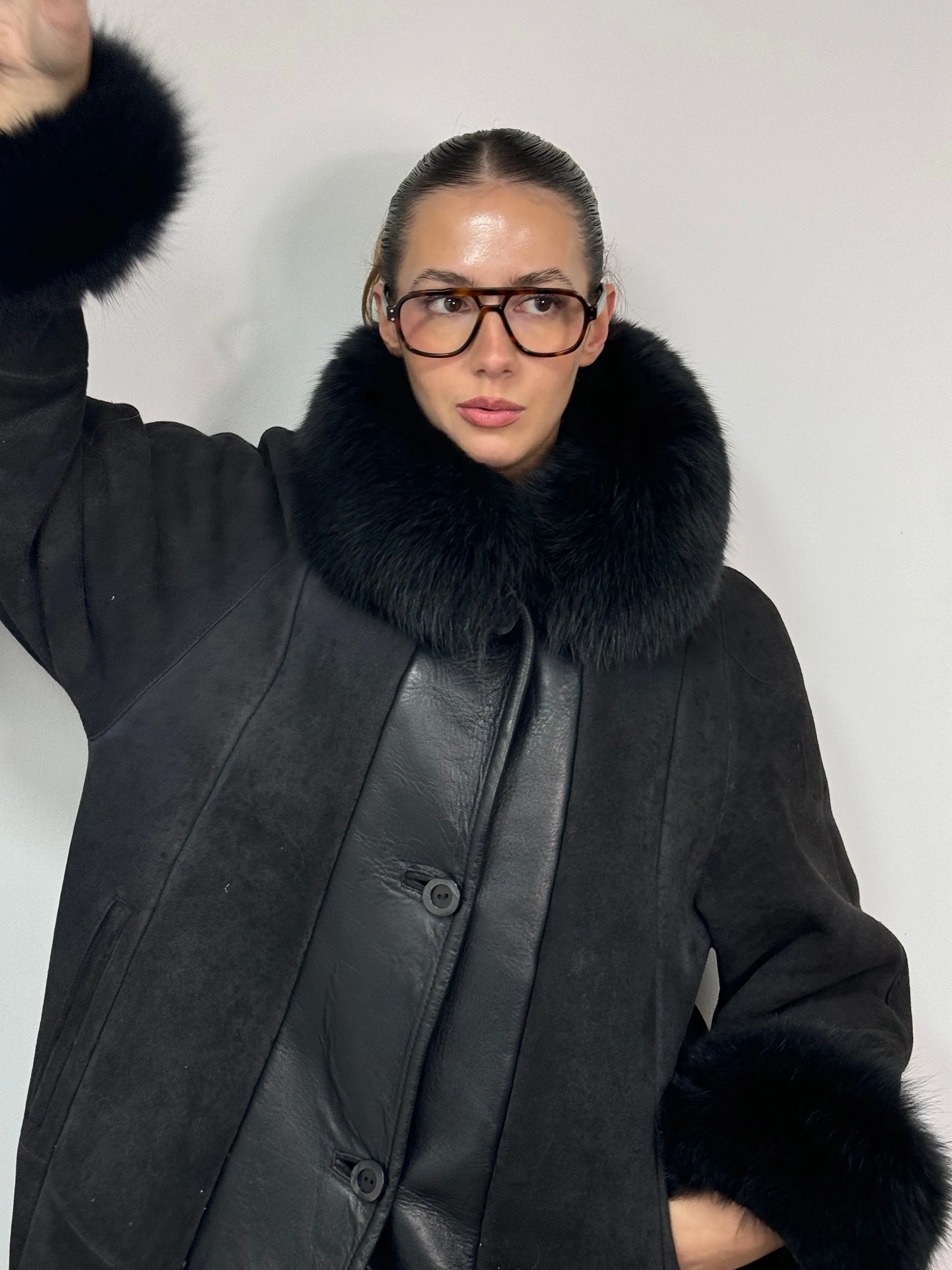 Black Fur Shearling Italian Coat