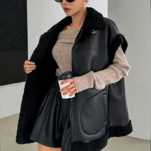 Black Shearling-Lined Women's Jacket