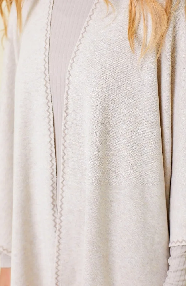 Blanket Stitch Detail Poncho With Fringe
