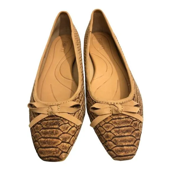 BORN Snake Embossed Carri Flat Brown in Cork and Leather 7 NWOB