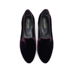 Burgundy velvet women loafers