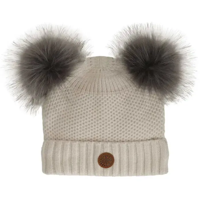 Calikids W2321 Soft Touch Knit 2 Pom-Pom Hat (Almond)