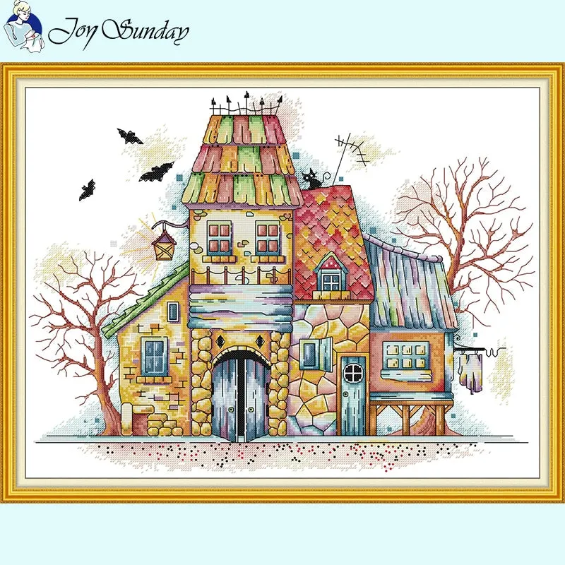 Cartoon Little House Scenery DIY Cross Stitch
